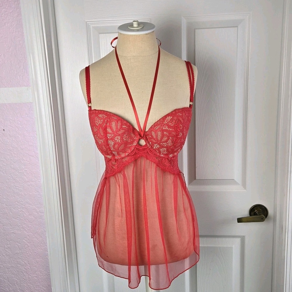 Victoria's Secret Red Push-up Babydoll Top Nightie Size 34D Valentine's Day